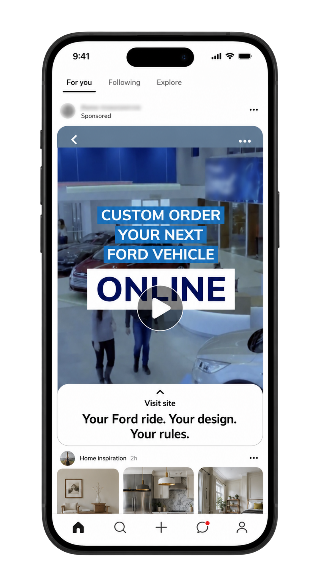 Pinterest video ad preview for a Ford dealer on a phone