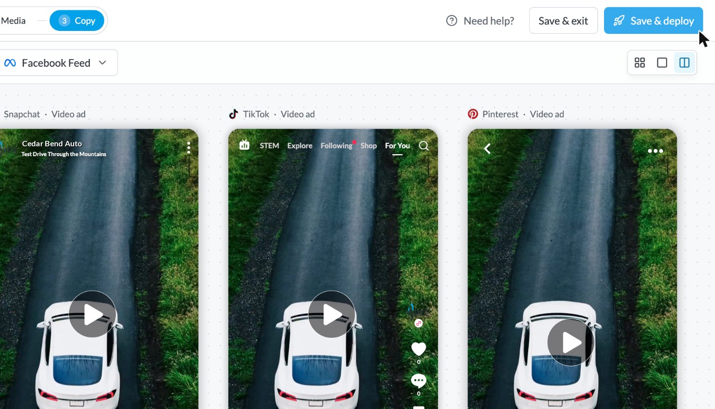 Ad Builder preview with Save and Deploy button