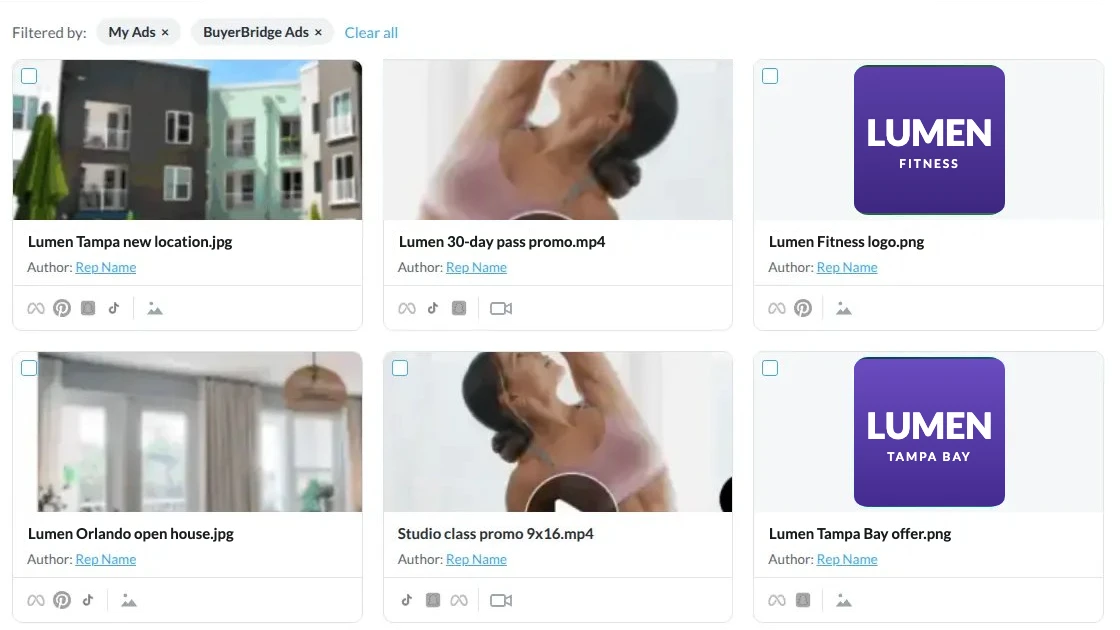BuyerBridge ad library with creative for every location