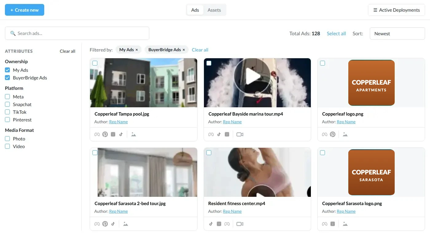 BuyerBridge ad library with creative for every location