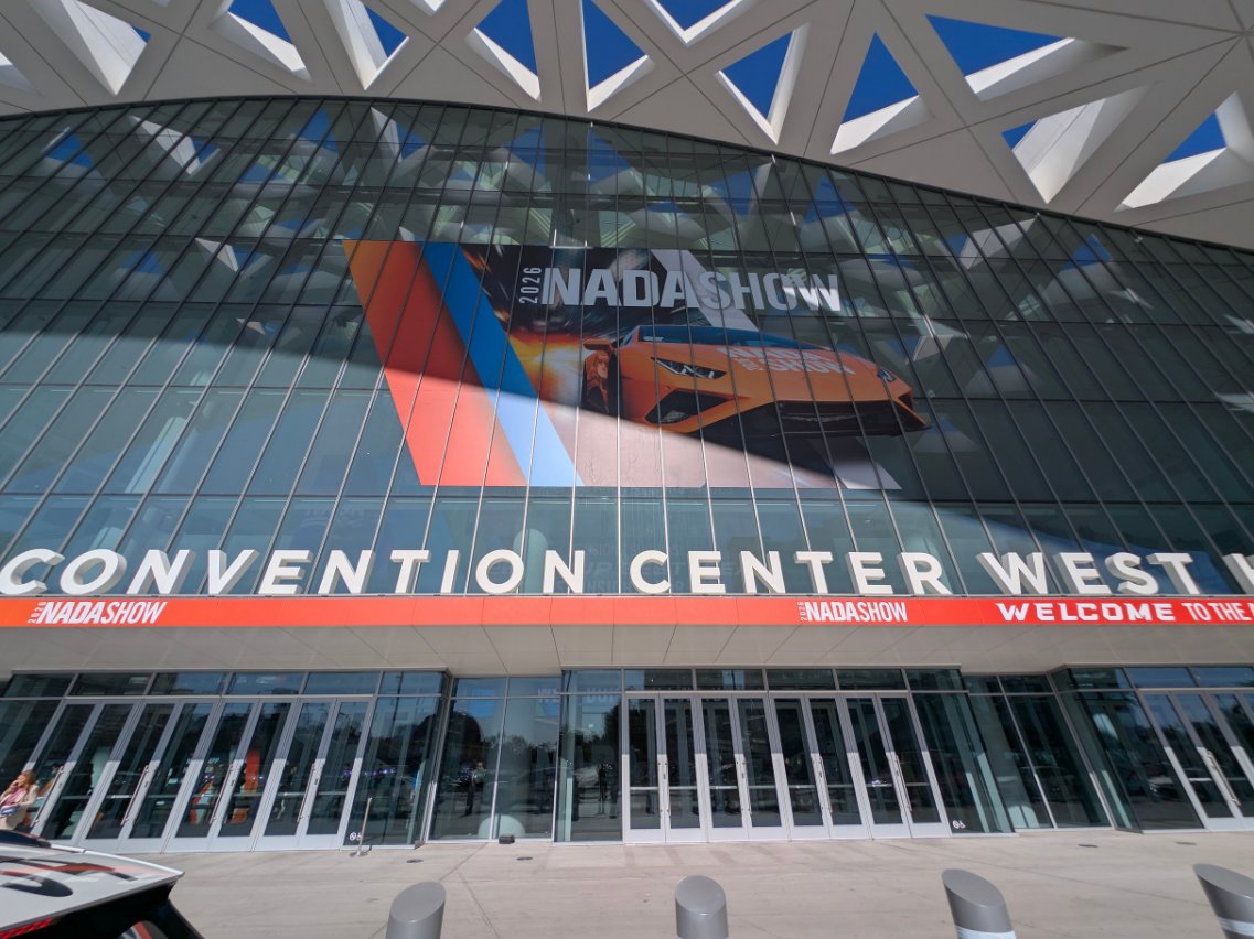 The NADA Show banner on the convention center in Las Vegas