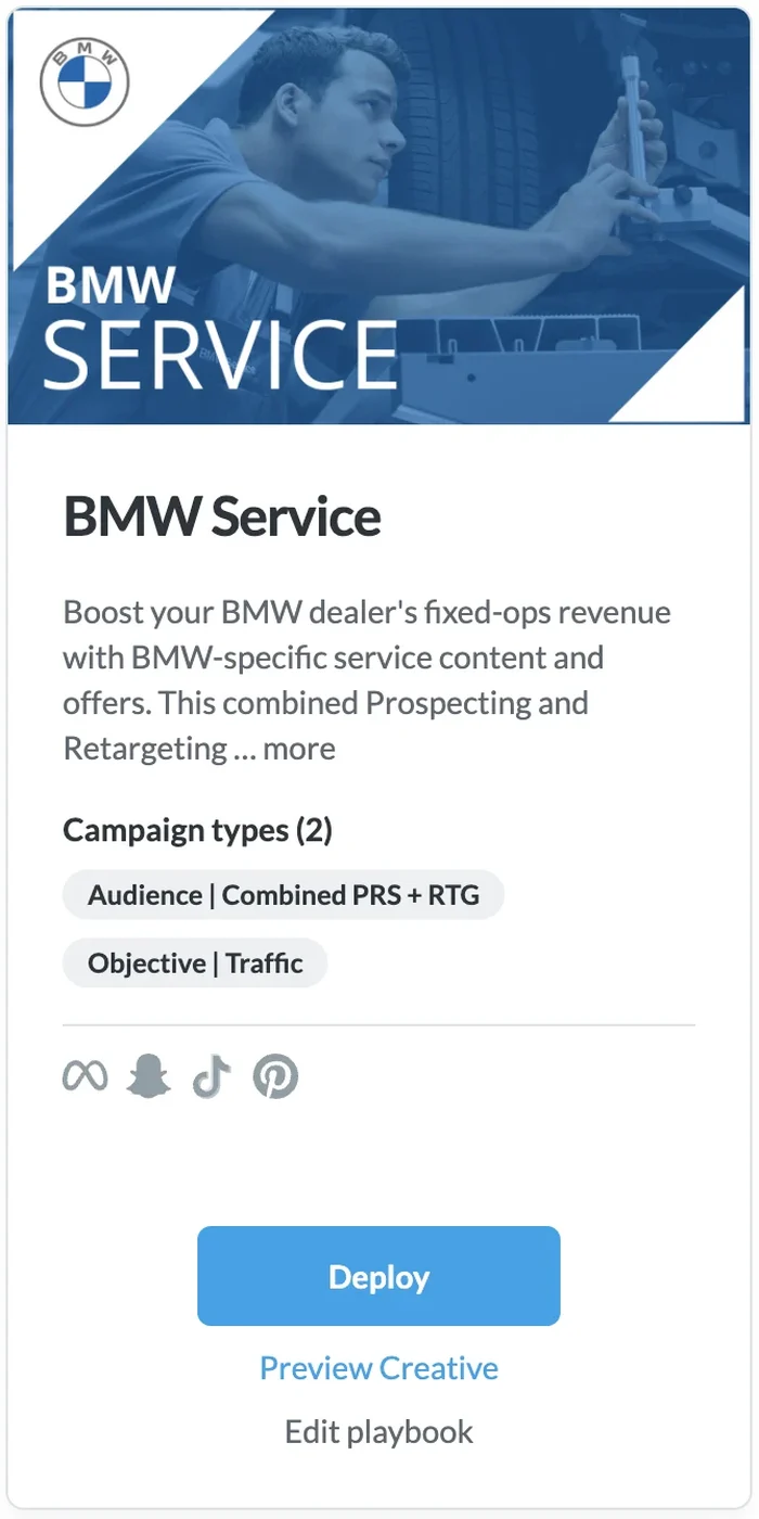 BMW Service playbook for TikTok automotive ads, Meta, Snapchat and Pinterest